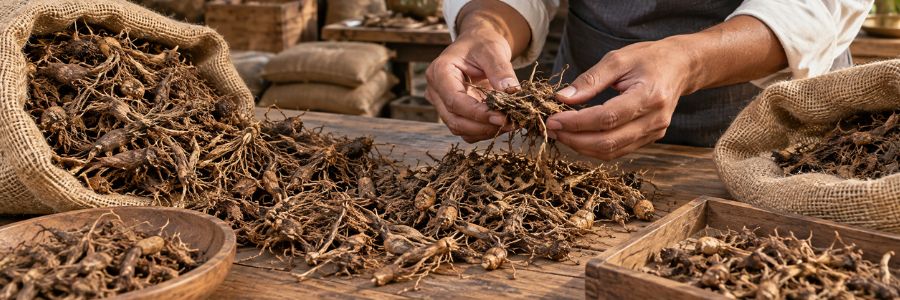 Dried Nagarmotha Root Material